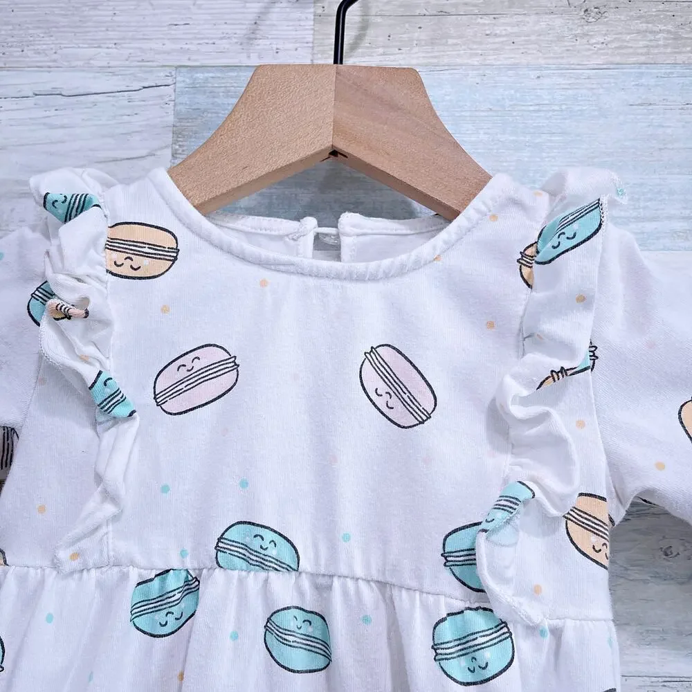 Silkberry Baby Macaron Ruffle 2 Pc Dress White Organic Cotton Baby Girl 12M-18M